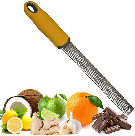 Smarki Citrus Lemon Zester Cheese Chocolate Grater Stainless Steel Christmas Sharp Blade+Protect Cover + 2 mini Cleaning Brush (Yellow)