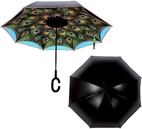 NEWBRELLAs Reverse Inverted Umbrella - Anti-uv UPF 50+ Sun And Rain Umbrellas (Peacock Blue)