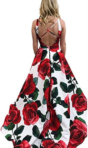 DarlingU Womens Floral Prom Evening Dresses Long Pockets Formal Party Gown DP011