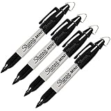 Sharpie Mini Permanent Markers with Golf Keychain Clips, Fine Point, Black Ink, Pack of 4