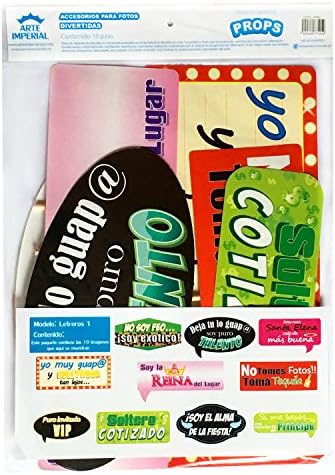 Wedding Photo Booth Props โ 10 pieces, Ready to use for Birthday, for Party or any event, Signs and Decorations, Big Signboard, Funny placard, ideas for wedding, Spanish