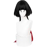 XiongXiongLe Black Gradient Red Long Straight with Ponytail Anime Cosplay Wigs Heat Resistant Synthetic Hair Replacement Wigs + free cap for Adult Women Cos Party Halloween Christmas Costume Comic