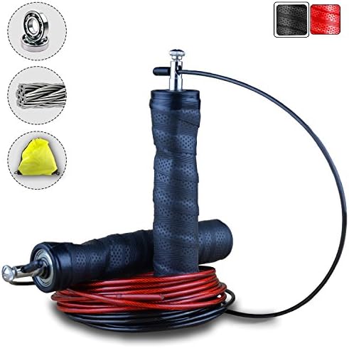 Jump Ropes with Rapid Ball-bearing System, Anti-slip Handles, Professional Speed Skipping Rope with Adjustable Non-kinking PVC Coated Steel Cable- Best for Fitness, Weight-loss, Adults&amp;Kids(Black)