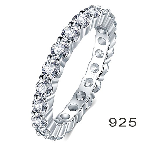 925 Sterling Silver Ring, Boruo 3.5mm Cubic Zirconia CZ Eternity Engagement Wedding Band Stackable Ring Size 11