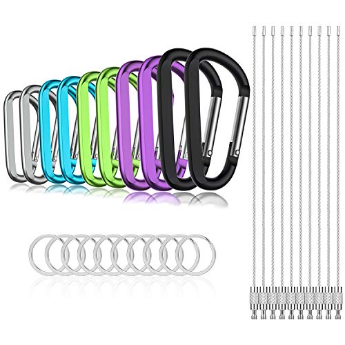 Michael Josh 10PCS 3" Carabiner Caribeaners Carabeeners Carabeaner Hook Clips,with 10PCS Wire Keychain + 10PCS Keyrings(Multi-Color)