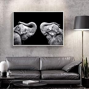 Floating Framed Canvas Wall Art for Living Room, Bedroom Black and White Wild Animal Canvas Prints for Home Decoration Ready to Hang - 16x24 inches