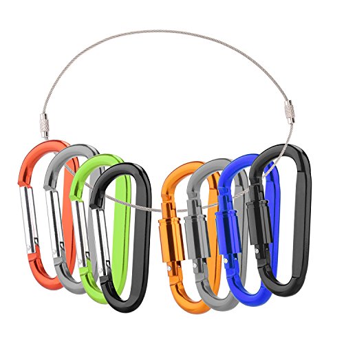 3" 8PCS Carabiner Caribeaner Clip,Strong Aluminum D Ring 4PCS Screw Locking + 4PCS Nonloking Keychain Hook for Climbing Backpack(Black) - Thumbnail 2