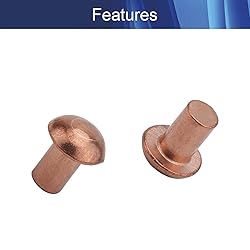 Aicosineg Solid Rivets,50Pcs M4 Round Head Copper