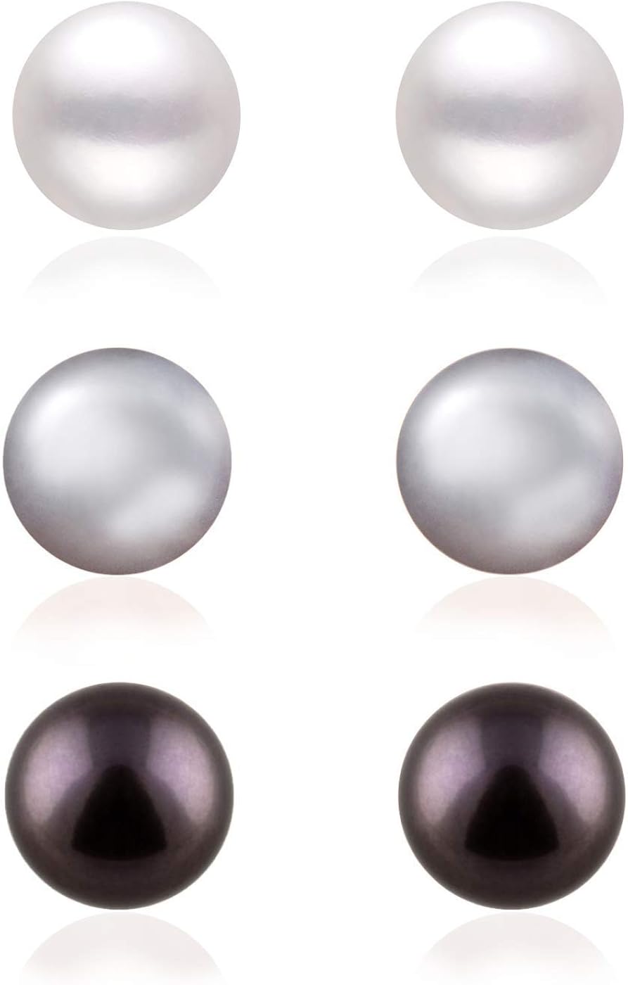 SUNSCSC 12 Pairs Pearl Stud Earrings Set for Women Girls Faux Pearl Earrings Pack Graduated Bead Round