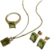 MEETMAY Lab Zultanite Color Change Jewelry Set, 3Pcs Necklace Earrings Ring