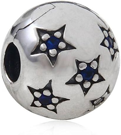 Charmstar Twinkle Twinkle Little Star Gemstone Clip Charm with Blue CZ Authentic Sterling Silver Birthstone Starry Sky Night's Whisper Lock Stopper Bead for European Bracelets
