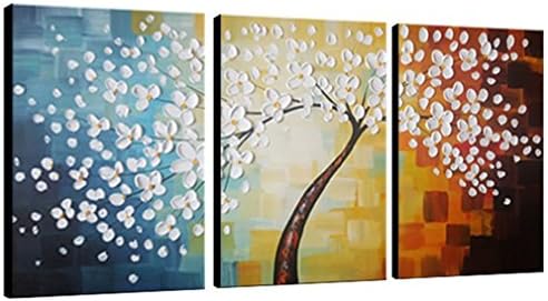 Moco Art-Canvas Wall Art 100% Hand Painted Oil Painting 3 Panels Landscape Picture Printings Contemporary Artwork Stretched and Framed Ready to Hang for Living Room Home Decor (Lucky Tree)