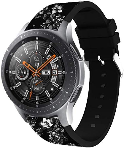 Sport Band Compatible with Gear S3 Frontier Classic Galaxy Watch 46mm Smart Watch, 22mm Soft Silicone Sports Replacement Strap Samsung Gear S3 Frontier (S3 Flower Rose Black Grey)