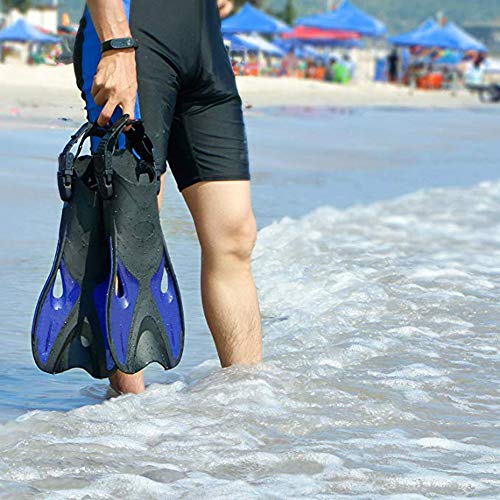 BlueSpace Swim Fins for Women Men Adult Kids Short Snorkel Fins with Adjustable Strap Open Heel Flippers Sports Aquatic Exercise for Travel Snorkeling Swimming Training Diving