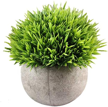 Flikool Creative Artificial Flower with Pot Simulation Potted Plants Faux Green Grass Bonsai Home Decoration Ornaments for Bedroom Living Room Bar Balcony Desk Table Decor - Grass