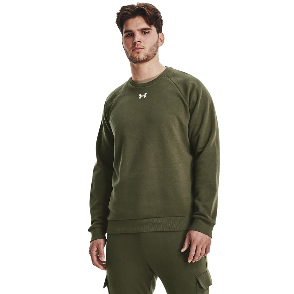 Under Armour Men’s Rival Fleece Crew, (390) Marine OD Green / / White, X-Large Tall