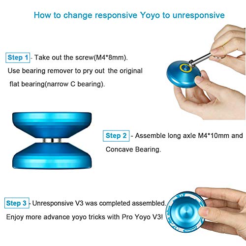 YOSTAR Yoyos for Kids, High Performance MAGICYOYO V3 Alloy Aluminum Metal Yoyo Responsive Blue Yoyo with Extra 5 Strings, Yoyo Glove, Holster
