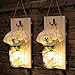 MorTime 2 pcs Waterproof Handcrafted Hanging Glass Mason Jar Sconces Wall Decor With 8 Different Functions LED Lights, Wooden Boards with White Hydrangea And Remote Control (2pc)