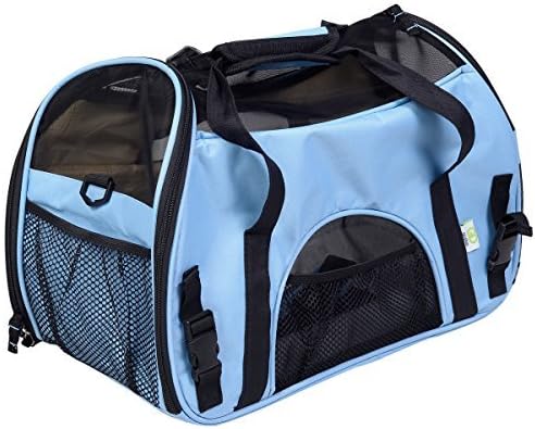 Large Pet Carrier Soft Sided Cat Dog Comfort Travel Tote Shoulder Bag (Blue)