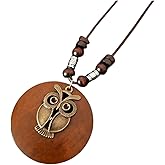 Vintage Wooden Pendant Sweather Necklace Boho Long Pendant Necklaces Feather Leaf Statement Long Rope Sweater Necklace Chain Pendant Necklace for Women