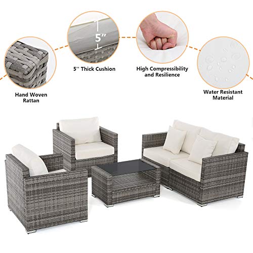 Tribesigns 5 Pieces Patio Furniture Set with Glass Coffee Table, Modern