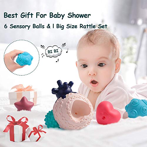 Rolimate Textured Sensory Ball Set, Baby Bath Ball Toys with Bright