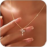 FUNYCHEN 925 Sterling Silver Cross Necklaces for Women 14K Gold Plated Non Tarnish Dainty Cubic Zirconia Pendant Necklace for Mom Trendy Simple Cross Charm Chain Wedding Valentine's Day Jewelry Gifts