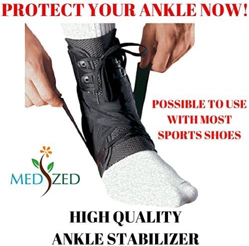 MEDIZED Ankle Stabilizer Brace Support Guard Protector Sports Safety Foot Strain Stirrup Compression Strap Speed Lacer Soccer Baseball Netball Volleyball (Medium) by MEDIZED