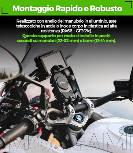 MOGGAM Anti-Vibration Anti-Theft Trail Ultra Resistant Mobile Phone Holder for Handlebar Compatible with Roasted Smartphones 5.4 to 7.2 Inches Phone Holder for Motorcycles Adventure Enduro Touring Offroad