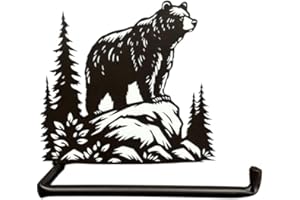 The Bridge Collection Mountain Bear Toilet Paper Holder – Rustic Woodland Bear Bathroom Wall Accent – Lodge Cabin Metal Bath 