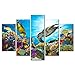 Xlarge 5 Piece Underwater World Canvas Wall Art Painting Sea Turtles Tropical Fish Swim on Coral Reef in the Sea Ocean Picture Prints Kids Room Wall Decor Stretched and Framed Ready to Hang 40x60inch