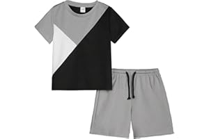 Ayzozuy Young Boy Clothes Colorblock Top + Drawstring Waist Shorts 2 Pieces Kid Summer Outfits Set