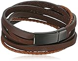 Men's Black Ion-Plated Stainless Steel and Leather Wrap Bracelet