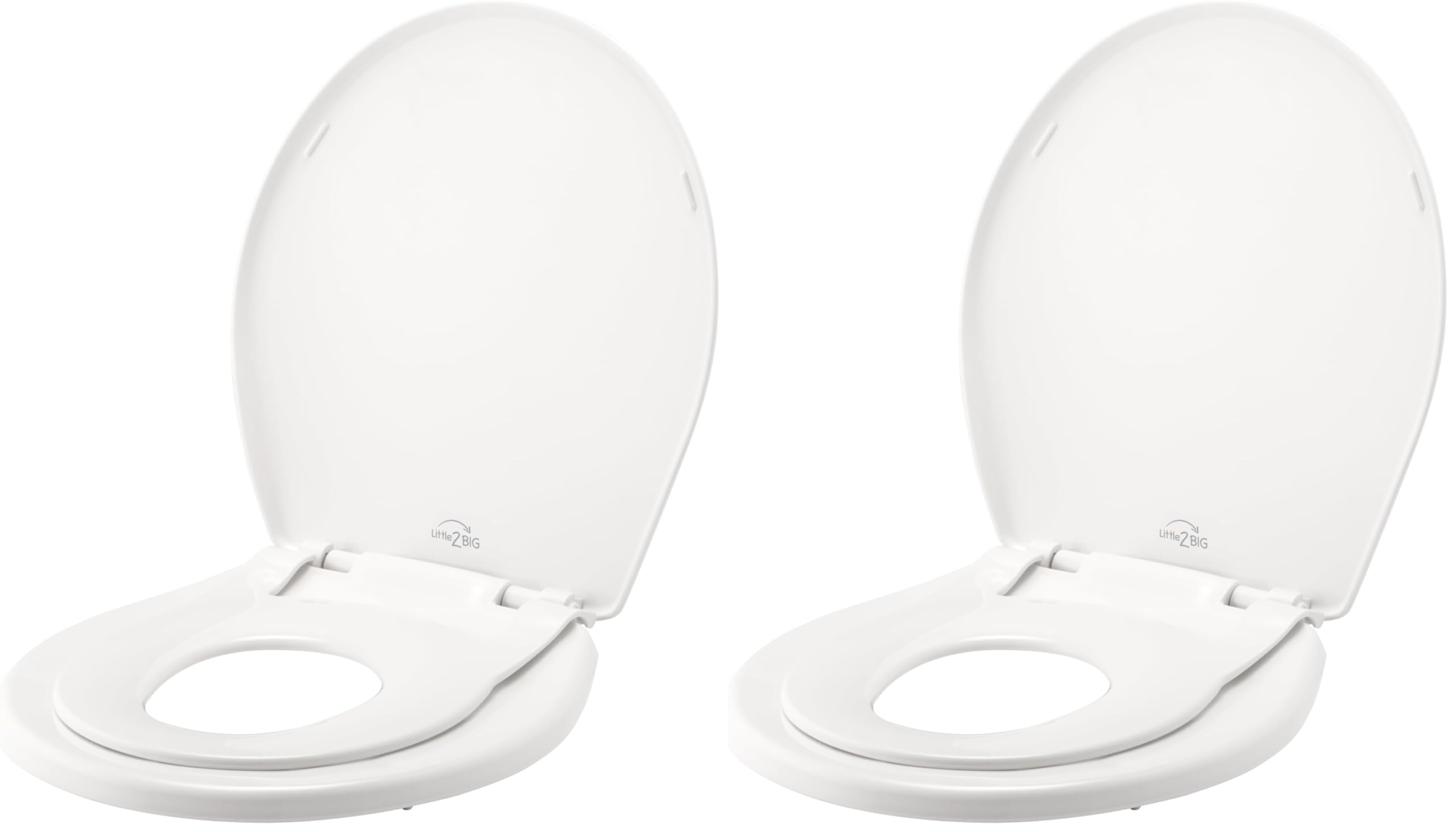 Little2Big Toilet Seat with Built-In Toddler Potty Training Seat, Slow Close, Easy to Install, Made in USA, ROUND, White (Pack of 2) Image