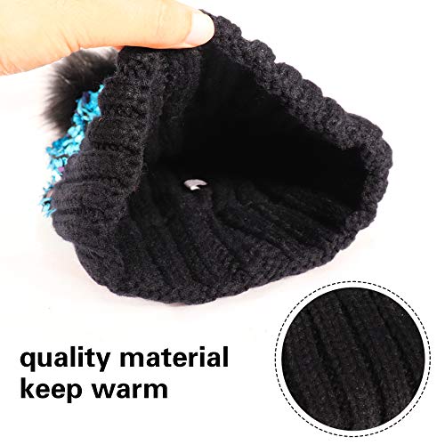 Homiton Women Sequin Knitted Beanie Hat with Faux Fur Pom-Pom Shiny Bling Skull Cap (Black)