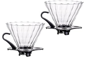 FUTUREORYY 2-pcs Small Heat-resistant Thickened Glass Coffee Funnel with Black Plastic Stand, Portable