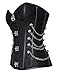 Charmian Women's Steampunk Gothic Spiral Steel Boned Brocade Waist Cincher Overbust Corset with Chains Black Medium