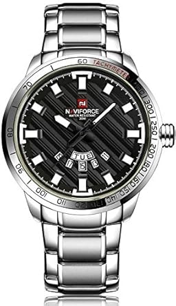 NAVIFORCE Hailstorm Analogue Black and Silver Dial with Day and Date Mens Wrist Watch - NaviforceMW44 (NF9090_S/B)