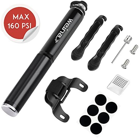 WEINAS Mini Bike Pump, 160 PSI 2 In 1 Mini Bicycle Pump - Fits Presta &amp; Schrader, Glueless Puncture Repair Kit For Road Mountain Bikes Bicycle