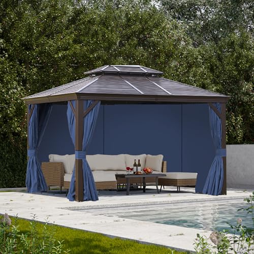 slashome 10'x12' Gazebo Curtains Outdoor Waterproof, Navy Blue Universal Replacement Curtain 4-Panels, Sidewalls with Zipper for Garden, Patio, Yard (Only Curtains)