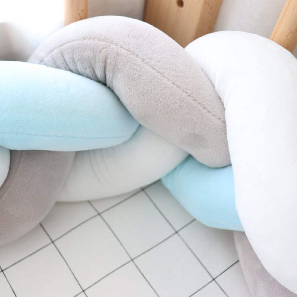 Lion Paw Crib Bed Bumper Pillow Cushion 78.7in Crib Sides Protector Infant Cot Rails Newborn Gift Knotted Braided Plush Nursery Cradle Decor (White-Blue-Gray 78.7in) : Baby