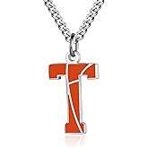 AIAINAGI Basketball Letter Necklace - Men's Basketball Charm Pendant, Stainless Steel Silver Chain, 22 inch Personalized Gift