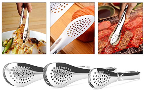 Stainless Steel Serving Tongs Salad Tongs BBQ Tongs Heavy Duty Cooking Tongs Food Tongs for Salad, Buffet Party Serving, Toast Bread, Ham, Frying, Barbecue, Pastry, Sandwich（3 Pack） - Thumbnail 4