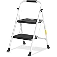 Lifetime Home 2-Step Ladder with Wide Anti-Slip Platform & Thick Rubber Feet - Lightweight Heavy Duty Foldable & Portable - 330 lbs Capacity, Steel Frame, Rubber Handgrip, Folding Step Stool - White