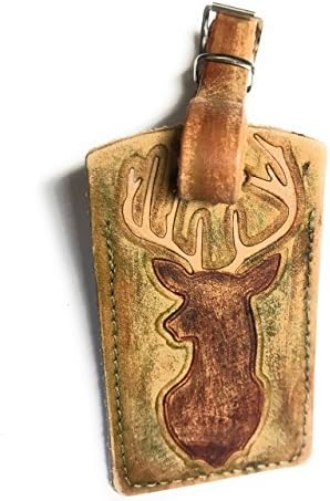 Rustic Deer Buck Rack Leather Luggage Tag Hunter