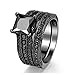Black Gold Sapphire Princess Cut CZ Wedding Engagement Band Bridal Rings Jewelry Set