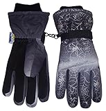 N'Ice Caps Boys Spider Tye Dye Print Thinsulate and Waterproof Ski Gloves (Black/Charcoal/Silver, 10-12 Years)