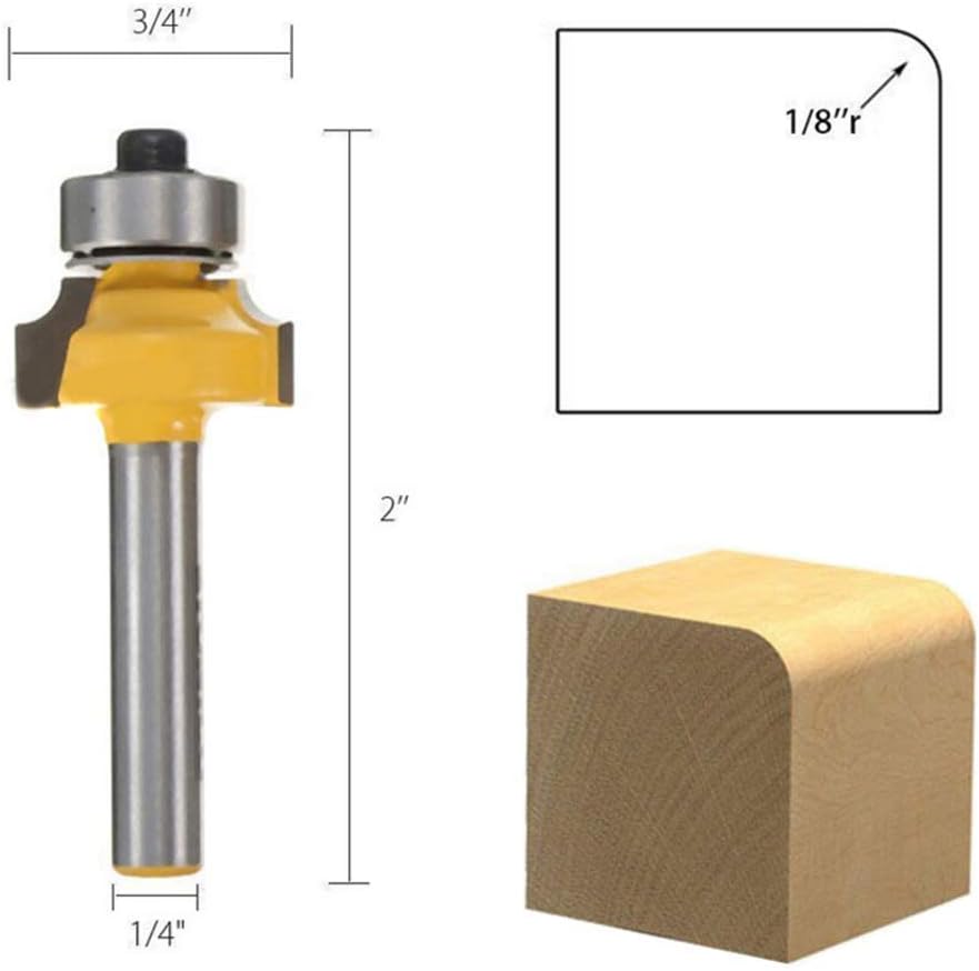 1/4-Inch Shank Roundover Edging Router Bit Set, Woodworking Milling Cutter Tools Corner Rounding Edge-forming Bit Set 1/8", 1/4", 3/8", 1/2" Radius (4 Pack) - - 