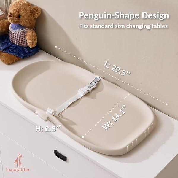 LUXURY LITTLE PORTABLE EVA BABY CHANGING PAD WATERPROOF CHANGING PAD FOR DIAPER CHANGES,DRESSING,BABY MASSAGE & MOISTURIZER APPLICATION,SOFT & NON-SLIP,ADJUSTABLE SAFETY BELT,PENGUIN DESIGN,BEIGE