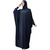 Women's Solid Muslim One-Piece Prayer Dress Muslim Abaya Dress Islamic Maxi Abaya Kaftan with Hijab Full Length Dress